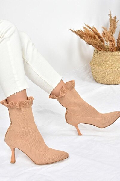 Fox Shoes Ten Triko Ince Topuklu Kadın Bot L799584057