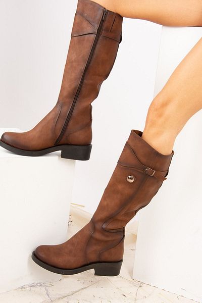 Fox Shoes Γυναικείες μπότες Tan Faux Leather J674272309