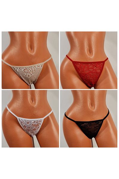 GECKO COLLECTION Simala Women's String Lace Rubber String Tange 4 Pack