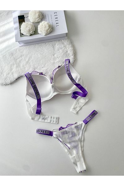 MAVEA Set de sutien căptușit cu broderie cu bretele colorate cu flori de piatră