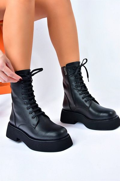 Fox Shoes Γυναικείες μπότες ημερήσιες μαύρες χοντρές σόλα L610130109