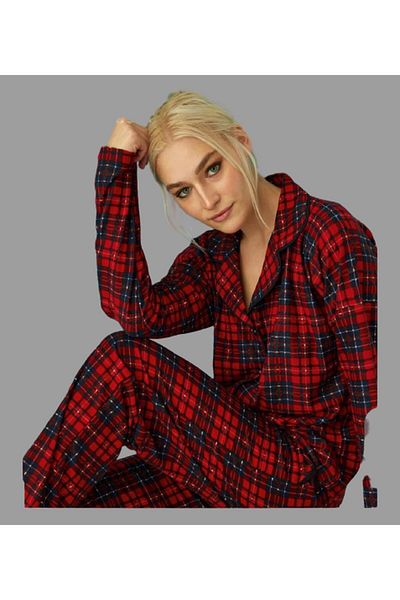 Pijamoni Set pijama cu nasturi din piele întoarsă pentru damă - 5660-3