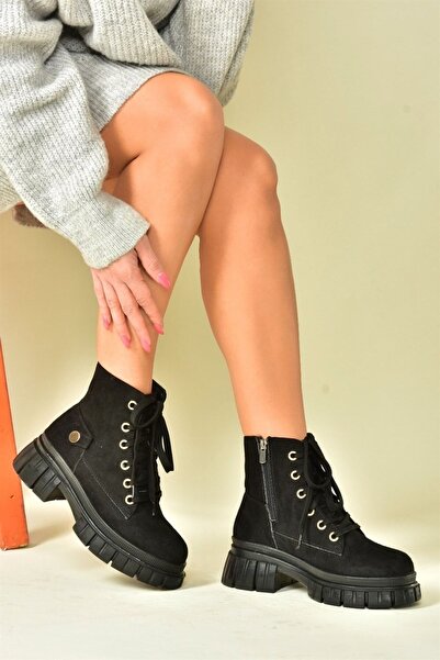 Fox Shoes Siyah Süet Kalın Tabanlı Günlük Kadın Bot N973084102