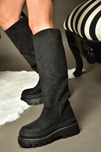 Fox Shoes R726947002 Damenstiefel aus schwarzem Wildleder mit dicker Sohle