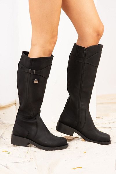 Fox Shoes Μαύρες γυναικείες μπότες από συνθετικό δέρμα J674272309
