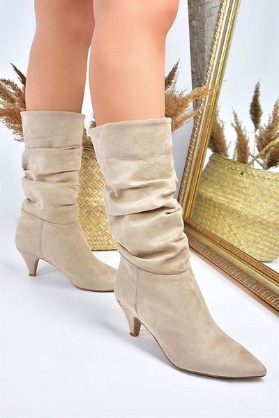 Fox Shoes Skin Wildleder Damenstiefel mit kurzem Absatz und Kordelzug, L404810602