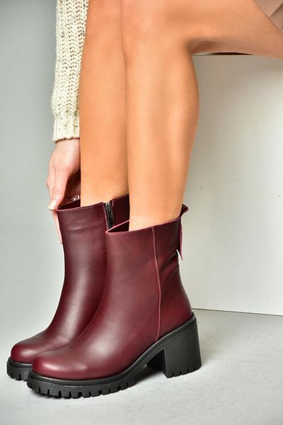 Fox Shoes R654006503 Burgundy Genuine Leather Thick Heeled Women's Boots