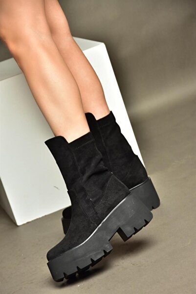 Fox Shoes R610131902 Γυναικείες μπότες μαύρες σουέτ με χοντρή σόλα