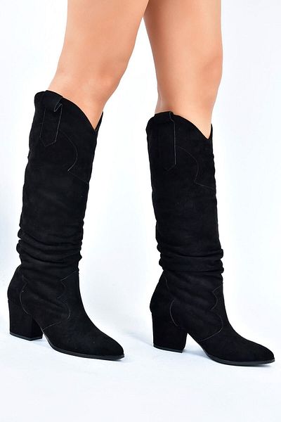 Fox Shoes Schwarze Wildleder-Damenstiefel mit niedrigem Absatz L296006802