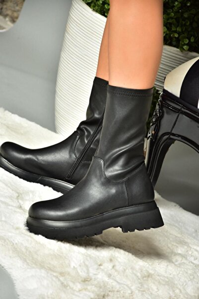 Fox Shoes Μαύρες γυναικείες μπότες με χοντρή σόλα