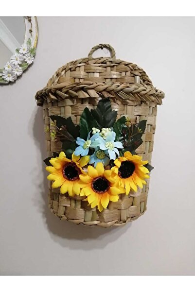 molnija Papatyalı Hasır Sepet Kapı Süsü Çok Amaçlı Sepet