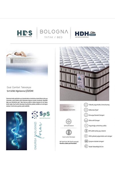 Tutku Yatak Bologna Torba Yaylı Çift Taraflı Omurga Destek Süngerli Ultra Soft Sünger Ergonomik Yatak