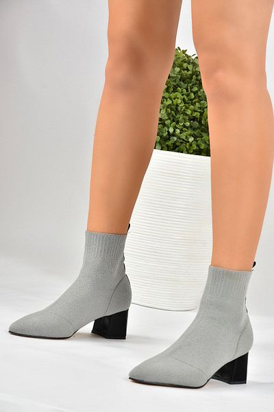 Fox Shoes Γκρι πλεκτά γυναικείες μπότες με χοντρό τακούνι L422763057