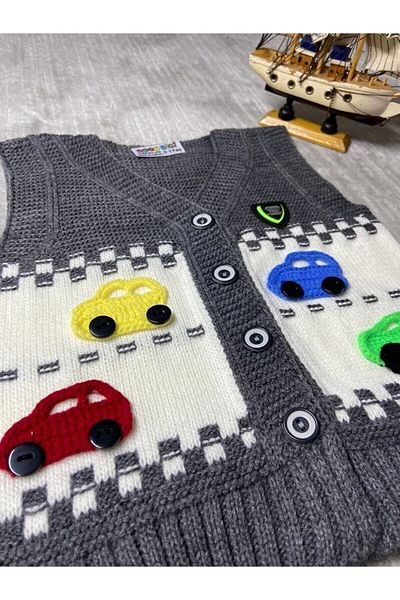 tinitins Boy's Colorful Car Embroidered Knitwear Vest