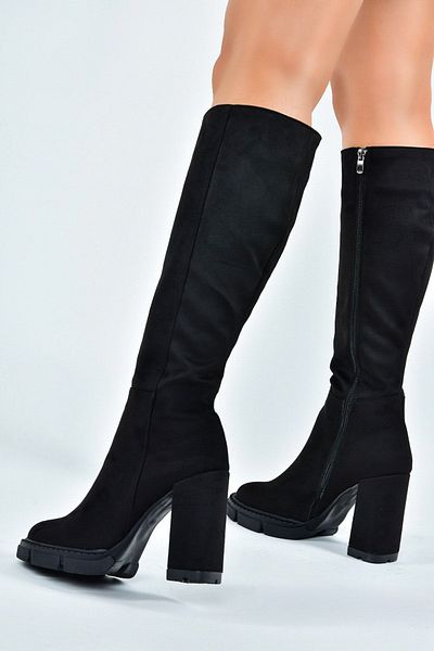 Fox Shoes Černé semišové dámské boty na vysokém podpatku L282770102