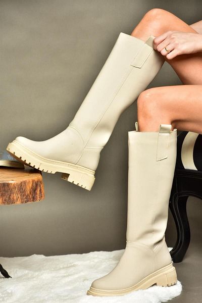 Fox Shoes R973201109 Beige Damenstiefel mit dicken Sohlen