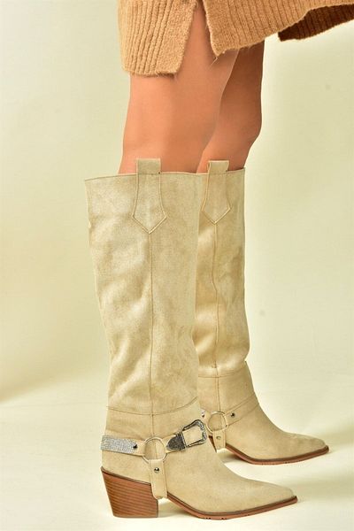 Fox Shoes Μπεζ καστόρι με χαμηλό τακούνι Cowboy Model Boots N882880702