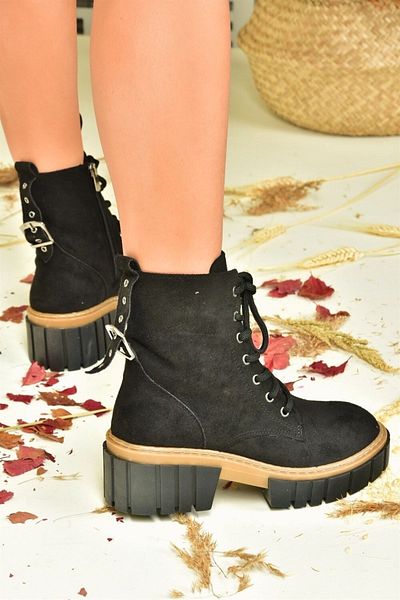Fox Shoes Γυναικείες Μπότες Μαύρες Suede Χοντρή Σόλα N820200202
