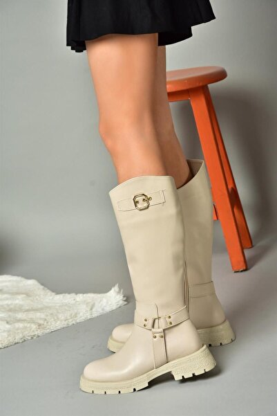 Fox Shoes Bézs színű cipzáras női csizma