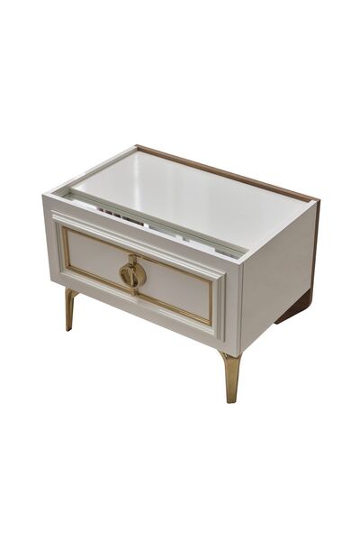 Tutku Yatak Handel Tek Çekmeceli Ayna Detaylı Beyaz Komodin