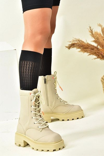 Fox Shoes Γυναικείες Μπότες Μπεζ Χονδρό Σόλα N973000209