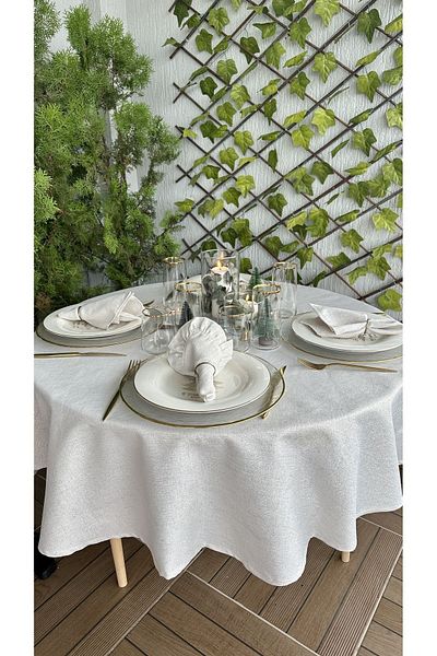 Decamor home Τραπεζομάντηλο στρογγυλό εκρού Gold Glitter