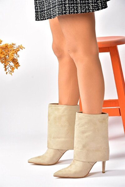 Fox Shoes Bej Süet Ince Topuklu Günlük Kadın Bot N572560902