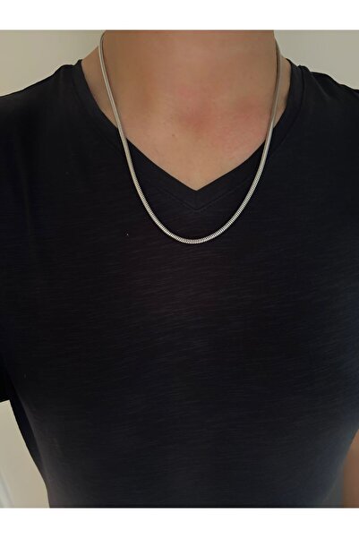 axexuar 316l Steel Gray Round Snake Necklace - Stainless and Non Tarnish, 55 cm, for Women and Men