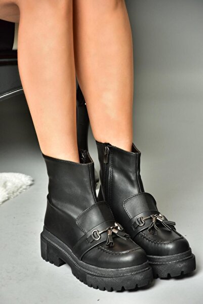 Fox Shoes Czarne buty damskie na grubej podeszwie