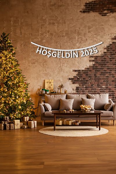 Feymoons 2025 New Year Welcome Wall Lettering - Decoration Felt Patterned, White, 90 Cm, Depakece1051