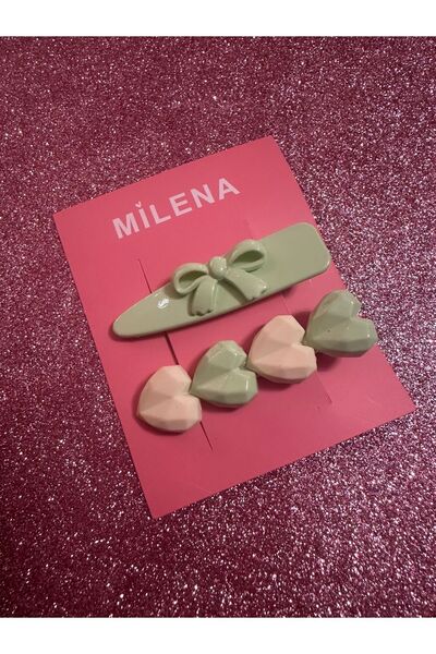 Milena Designer Store مجموعة إبزيم مزدوج على شكل فيونكة وقلب من Green Milena ...