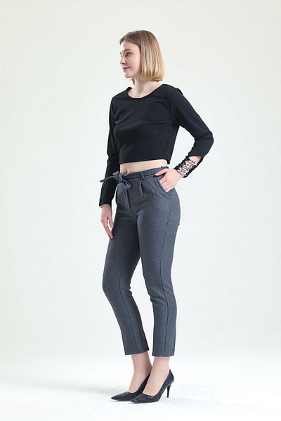 Sense Waist Belted Ankle Pants| Pnt19022 Gray