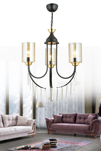 Genel Markalar Siyah Irmak 3'lü Silindir Camlı Lüks Yukarı Bakan Kristal Taşl...