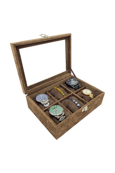 kutuveaksesuar Watch Box 6 Pieces Alkantara Brown