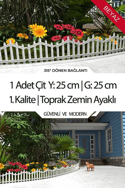 ZiDi Plastik White Decorative Plastic Fence - Garden and Landscape, 1 Piece (H: 25 cm / W: 25 cm), with Ground Legs
