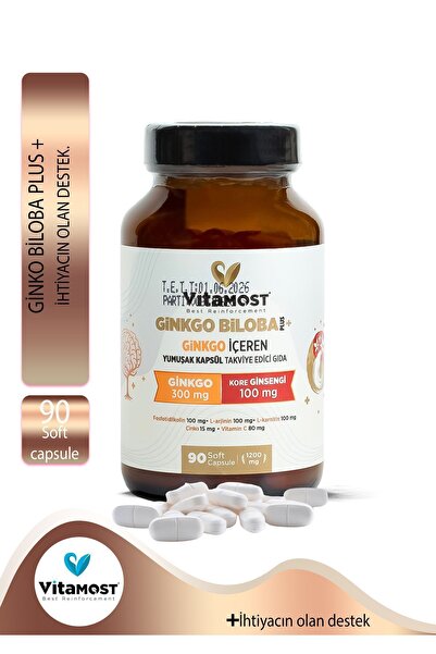 Vitamost Ginkgo Biloba L-arjinin L-karnitin Kore Ginsengi 1200 Mg 90 Kapsül
