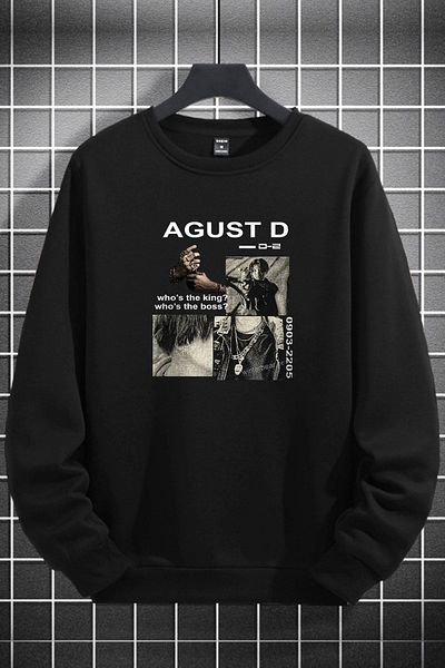 macklin Hanorac negru, unisex, pentru bărbați, cu imprimeu Agust D, cu gât turnat