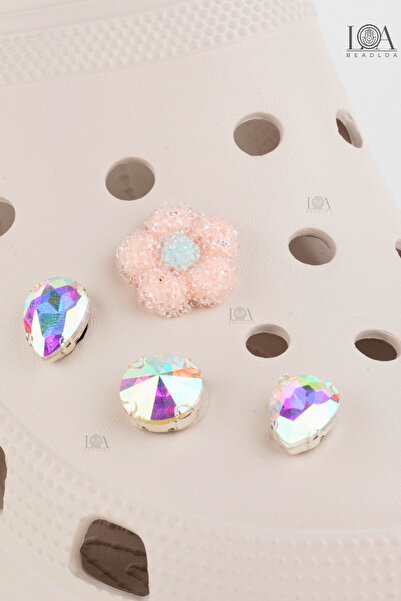 Crocs Zirkon Taşlı Corcs Papatya Jibbitz Terlik Süsü - Suluk Süsü - Telefon Süsü, 4 Adet Charm