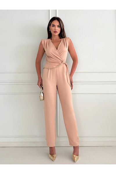 lovebox Salmon Colored Double Breasted Women's Jumpsuit - Chain Detailed, STP-001