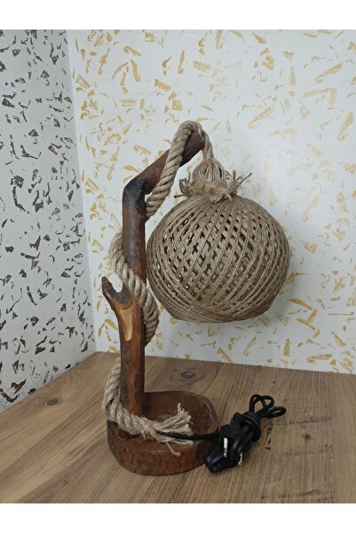 EROĞLU Doğal Ağaç Otantik Seri Lambader Abajur Komidin Üstü Aydınlatma Kahverengi