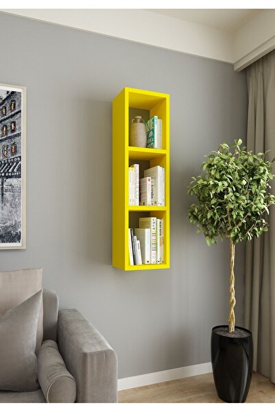 Dekormer Design Duvar Rafı Tek Kitaplık 90 Cm Mobilya Sarı