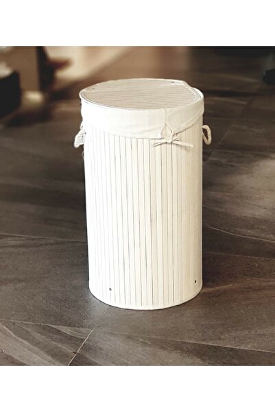 E-LİFE HOME Katlanır Oval Bambu Çamaşır Kirli Sepeti Fma07208