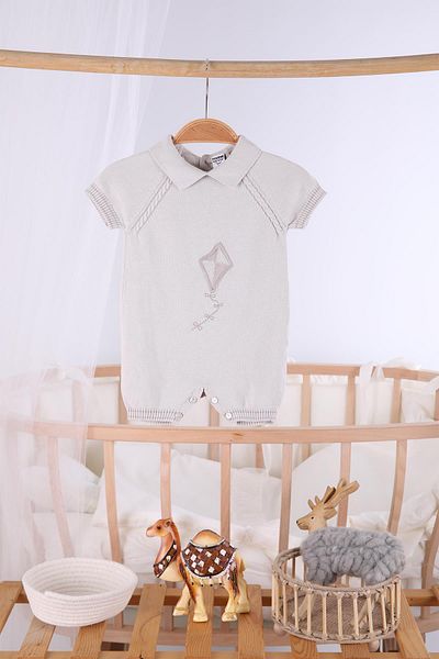 Babyhola Short Sleeve Kite Pattern Baby Boy Summer Knitwear Jumpsuit 5501