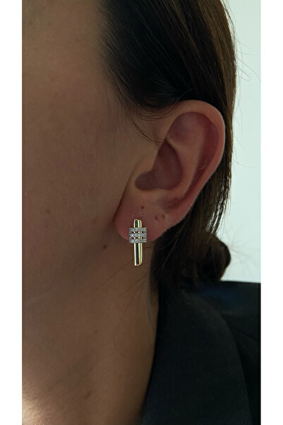 GÜLŞAH SEZER Dikdörtgen formlu taşlı gümüş küpe