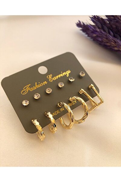 takıtarzım 6 Çift Set Küpe Gold