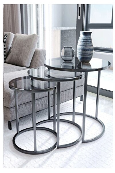 FAYMEND C Zigon Sehpa Siyah Metal - Şeffaf Füme Cam