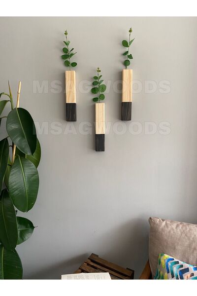 MSAĞWOODS 3'LÜ AHŞAP ÇİÇEKLİK BANYO MUTFAK KIŞ BAHÇESİ RUSTİK BOHEM YAPAY ÇİÇEK BALKON EV HEDİYESİ ÇEYİZ