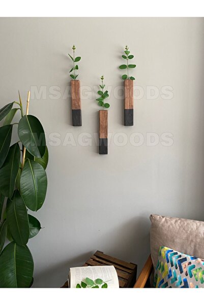 MSAĞWOODS 3'LÜ AHŞAP ÇİÇEKLİK BANYO MUTFAK KIŞ BAHÇESİ RUSTİK BOHEM YAPAY ÇİÇ...