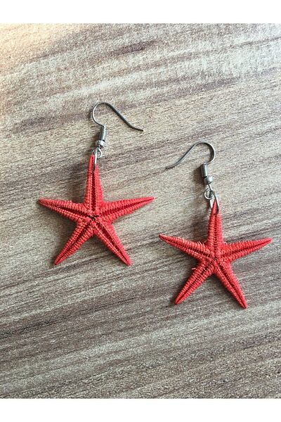 özde dekor Real Sea Star Earrings - Coral Color (Silver Color Metal)