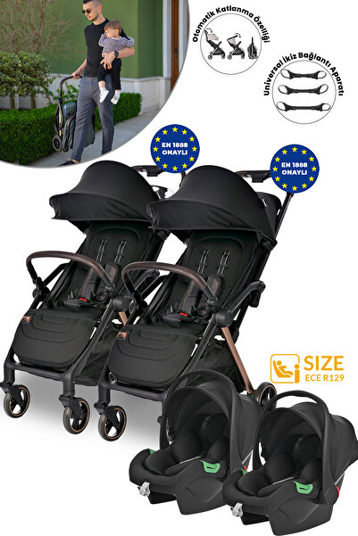 LORELLİ Lorelli Loret Otomatik Katlanan Kabin Boy İkiz & Travel Set Bebek Arabası - Black
